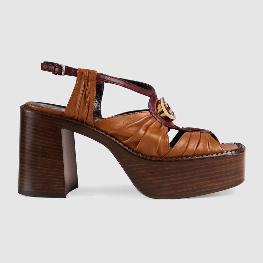 ISO Gucci brown leather platform sandals 37 37.5